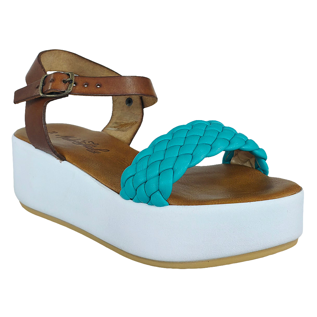 Sandale dama din piele naturala turcoaz, cu talpa usoara de 5.5 cm, made in Italy, Colectia Vara 2025.