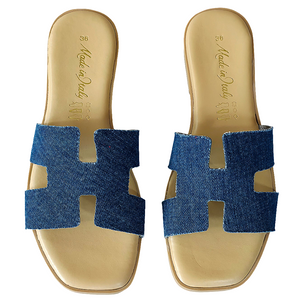 Papuci dama din piele naturala si textil, Jeans-Made in Italy, H Jeans