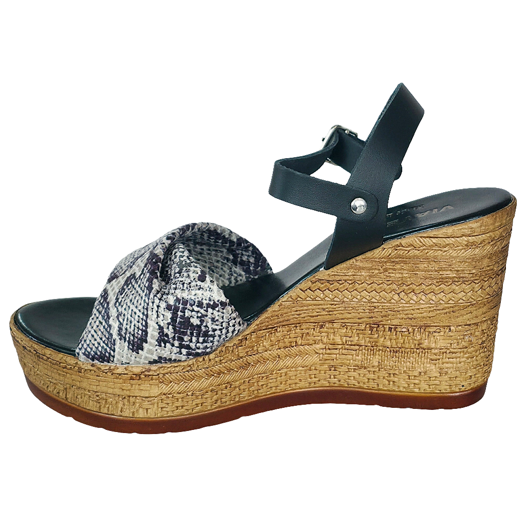 Sandale dama din piele naturala si textil, Negru/Snake, platforma de 9,5 cm, colectia Vara 2025, Made in Italy.