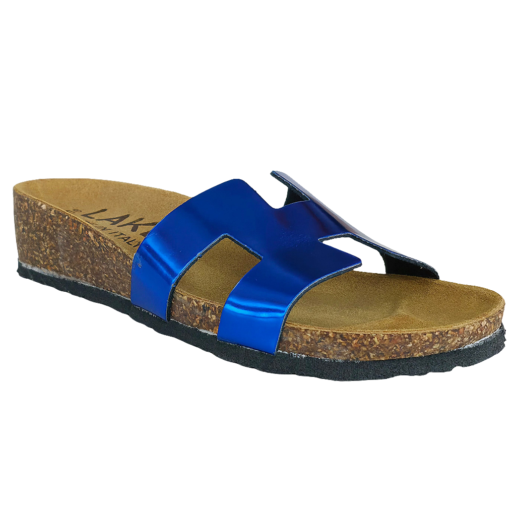 Papuci dama albastri din piele naturala, inaltime talpa 3.5 cm, stil casual, Made in Italy, Colectia Vara 2025.