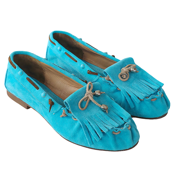 Pantofi casual dama din piele naturala intoarsa, Turcoaz-Once, Sol11 Camoscio Turchese
