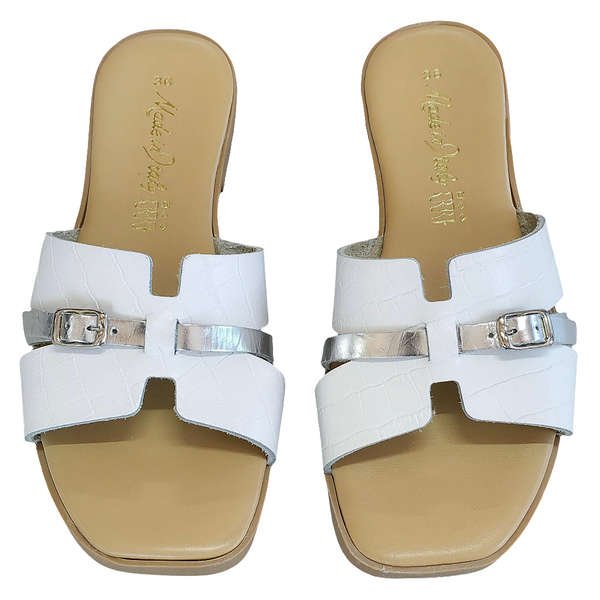 Papuci dama din piele naturala alb/argintiu, Made in Italy, Manuela Bianco Argento, colectia Vara 2025.