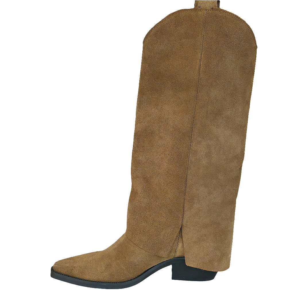 Ciocate dama Camel din piele naturala intoarsa, inaltime toc 5 cm, model tubular, Made in Italy.