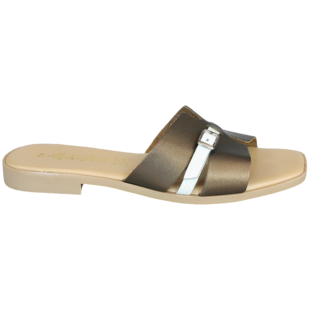 Papuci dama din piele naturala aramiu, Made in Italy, colectia Vara 2025, cu detalii elegante.