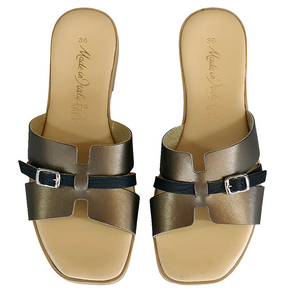 Papuci dama din piele naturala, Bronz/Negru-Made in Italy, Manuela Bronzo-R13