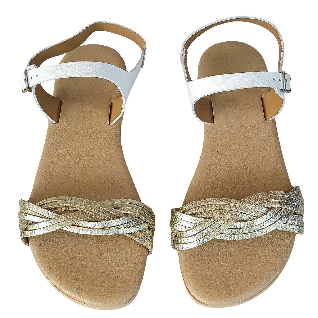 Papuci dama din piele naturala alb/auriu, confortabili, Made in Italy, din colectia Vara 2025, Melissa Oro.