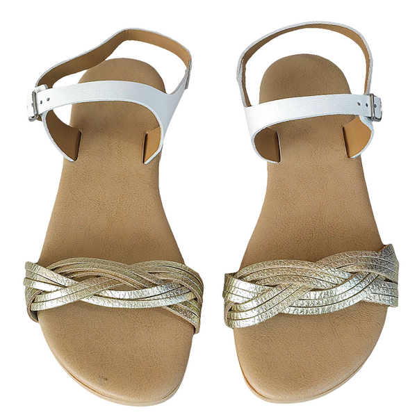 Papuci dama din piele naturala alb/auriu, confortabili, Made in Italy, din colectia Vara 2025, Melissa Oro.