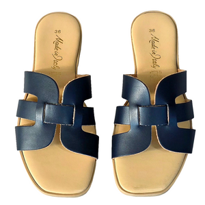 Papuci dama din piele naturala, Bleumarin-Made in Italy, Valentina Blu-R13