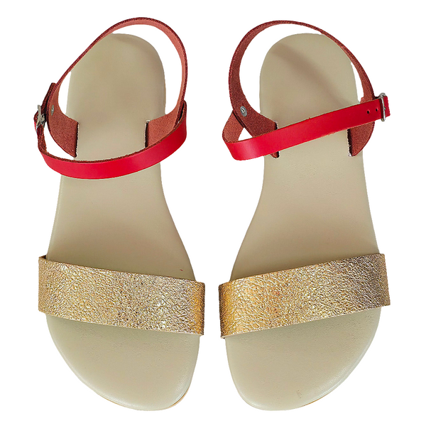 Sandale dama din piele naturala, Auriu.Rosu- Made in Italy, Melissa Oro/Rosso