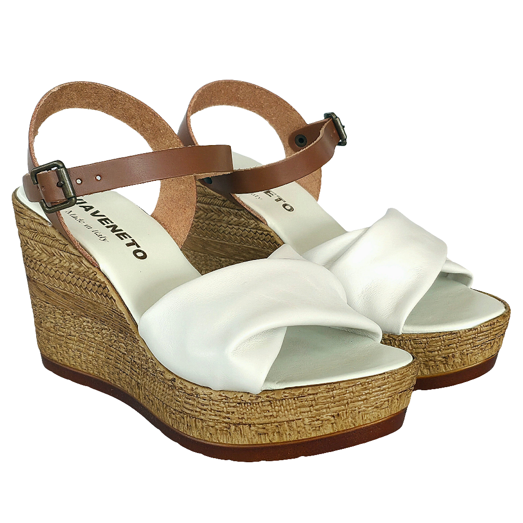 Sandale dama din piele naturala, Maro/Nude, cu platforma, Made in Italy, Colectia Vara 2025, 9.5 cm inaltime.