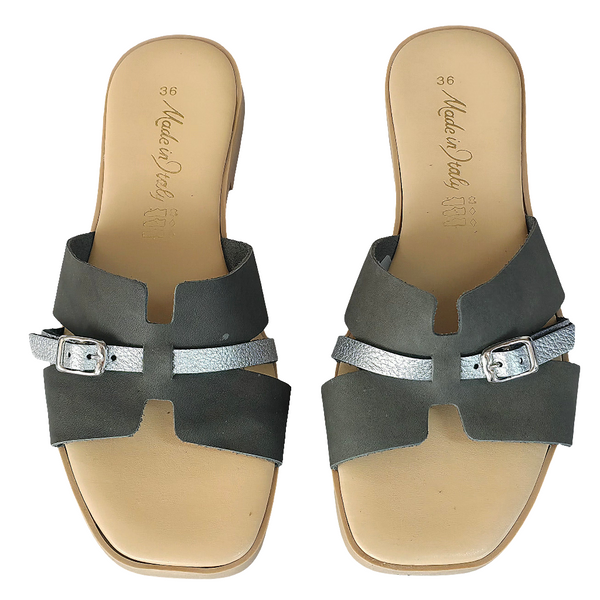 Papuci dama din piele naturala, Gri -Made in Italy, Manuela Grigo