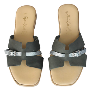 Papuci dama din piele naturala, Gri -Made in Italy, Manuela Grigo