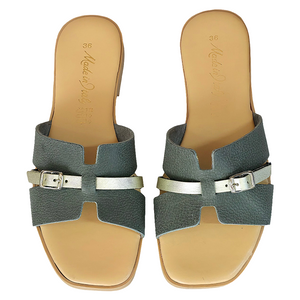 Papuci dama din piele naturala, Gri.Auriu-Made in Italy, Manuela Grigio.A