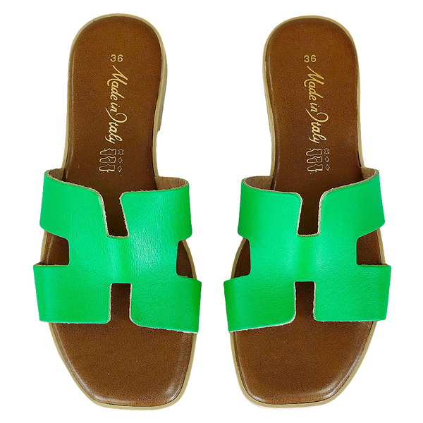 Papuci dama din piele naturala, verde- Made in Italy H Verde