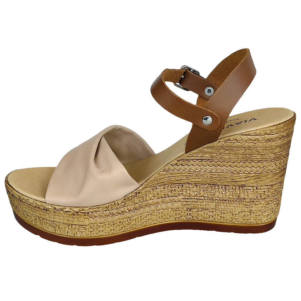 Sandale dama bej/maro din piele naturala, inaltime platforma 9.5 cm, Made in Italy, colectia Vara 2025.