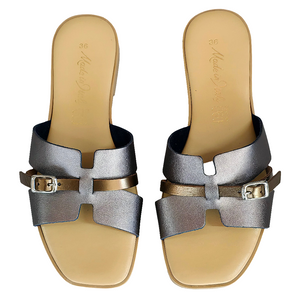 Papuci dama din piele naturala, Gri-Made in Italy, Manuela Grigio-R12