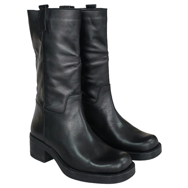 Ghete dama din piele naturala negre, art. 2020 Pelle Nero, inaltime toc 4.5 cm, model tubular, Made in Italy.