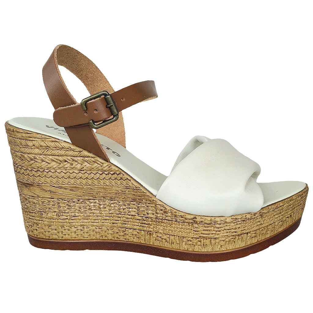Sandale dama din piele naturala, maro/nude, cu talpa ecologica, realizate in Italia, inaltime platforma 9,5 cm.