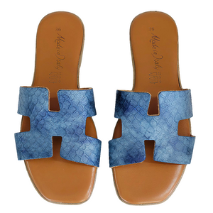 Papuci dama din piele naturala, Albastru-Made in Italy, H Blu-R13