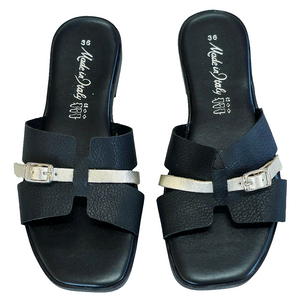 Papuci dama din piele naturala, Negru-Made in Italy, Manuela Nero-R14