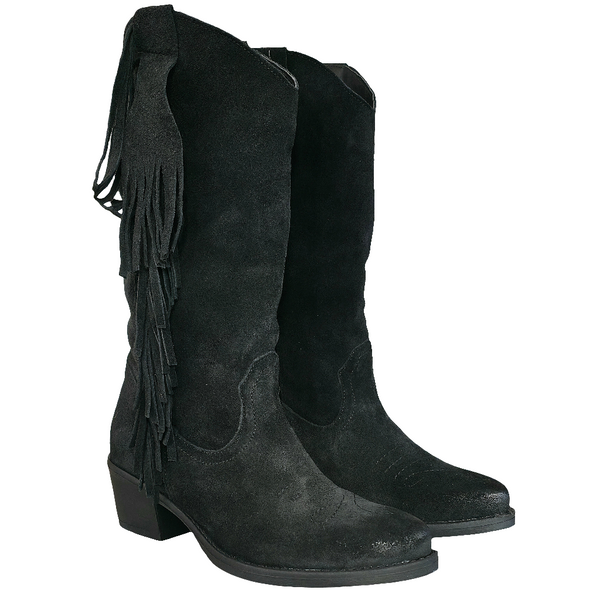 Ciocate dama din piele naturala intoarsa cu franjuri, negru - Made in Italy 03 Nero