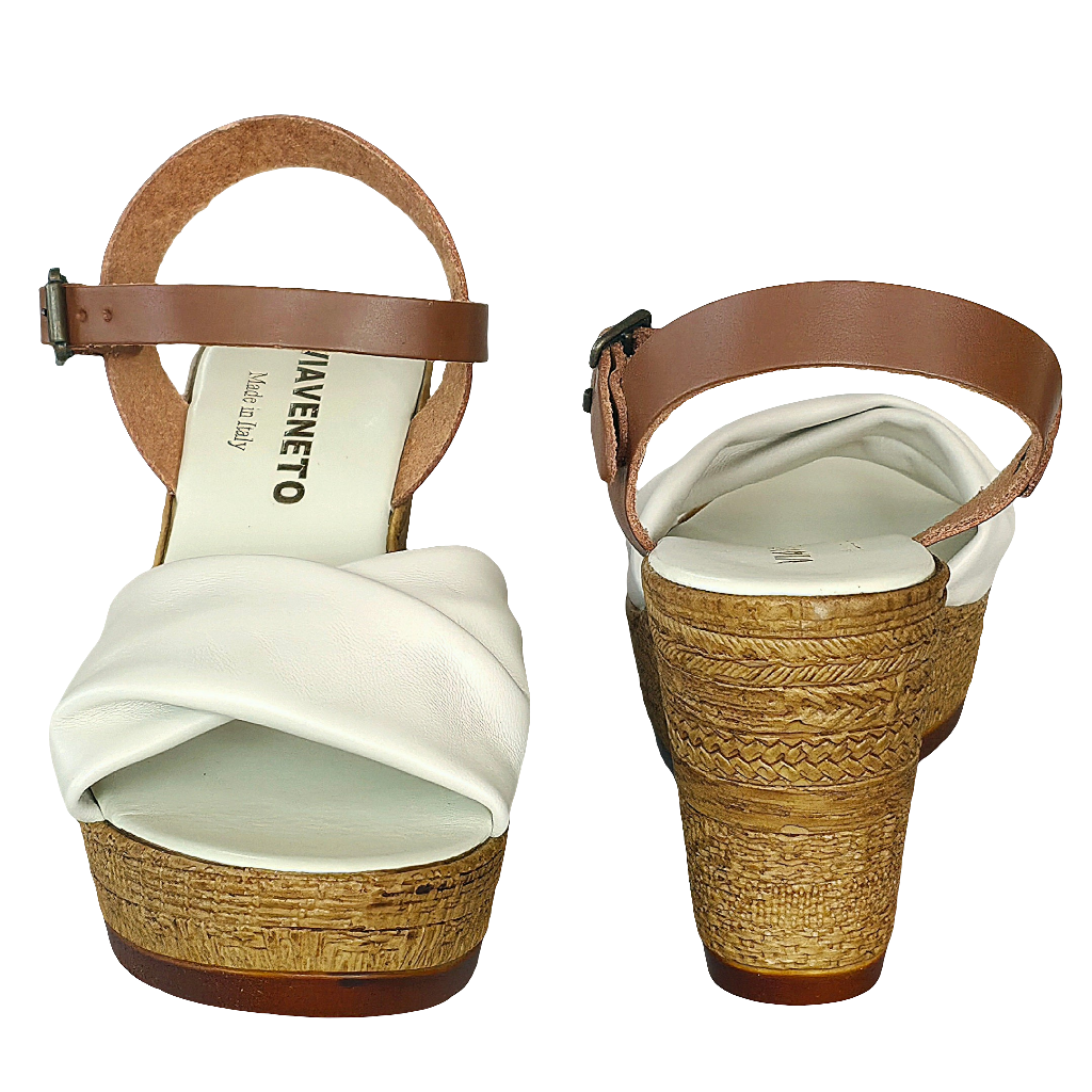 Sandale dama din piele naturala, maro/nude, cu platforma, made in Italy, Colectia Vara 2025, inaltime 9,5 cm.