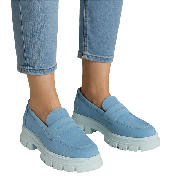 Scarpe da donna in vera pelle scamosciata, Bleu ciel-Rebecca M@Lucchi, Art Duke Goat Suede Azzurro, R6