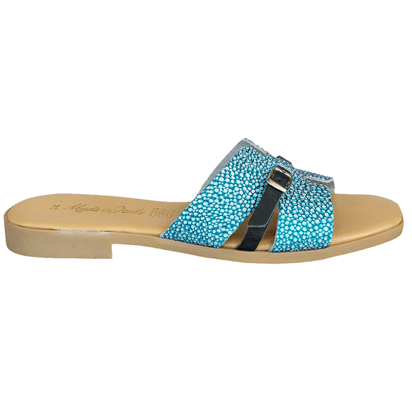 Papuci dama din piele naturala bleu, elegant si confortabil, Made in Italy, colectia Vara 2025, Manuela Verde-R13.