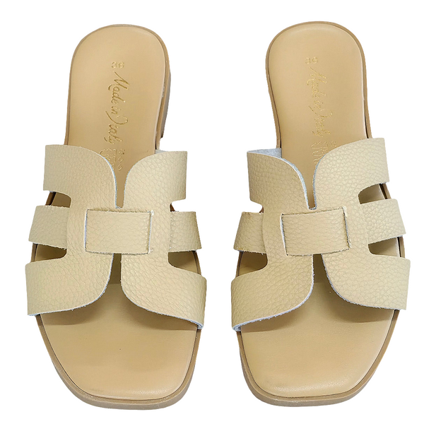 Papuci dama din piele naturala bej, Made in Italy, Valentina Panna-R14, Colectia Vara 2025, confortabili si eleganti.