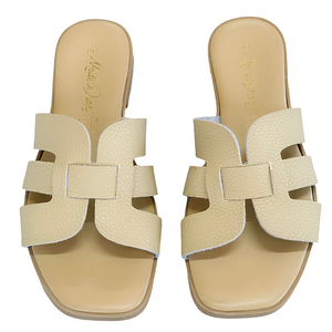 Papuci dama din piele naturala, Bej-Made in Italy, Valentina Panna-R14