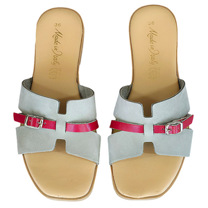 Papuci dama din piele naturala nabuk, Gri/Rosu-Made in Italy, Manuela Grigio.Rosso