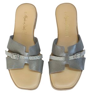 Papuci dama din piele naturala, Gri-Made in Italy, Manuela Agrigio-R14