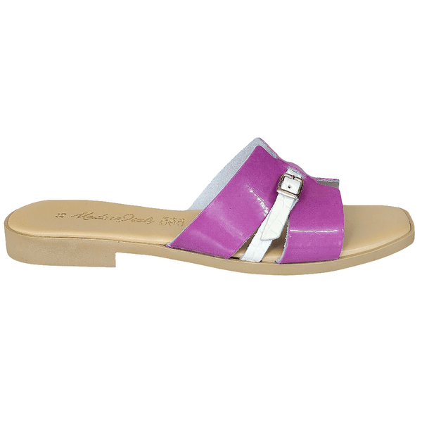 Papuci dama din piele naturala lacuita fucsia, Manuela Rosa, Made in Italy, Colectia Vara 2025.