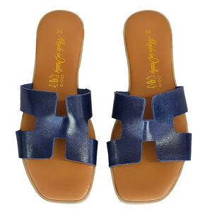 Papuci dama din piele naturala, Albastru-Made in Italy, H Blu Notte-R13