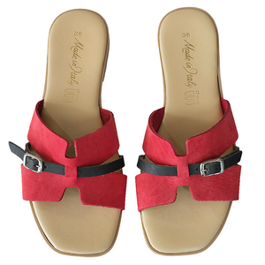 Papuci dama din piele naturala nabuk, Rosu.Maro-Made in Italy, Manuela Rosso.Tdm