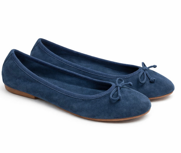 Balerini dama din piele naturala intoarsa, bleumarin, CRISTIN Chamois blue, cu talpa flexibila.