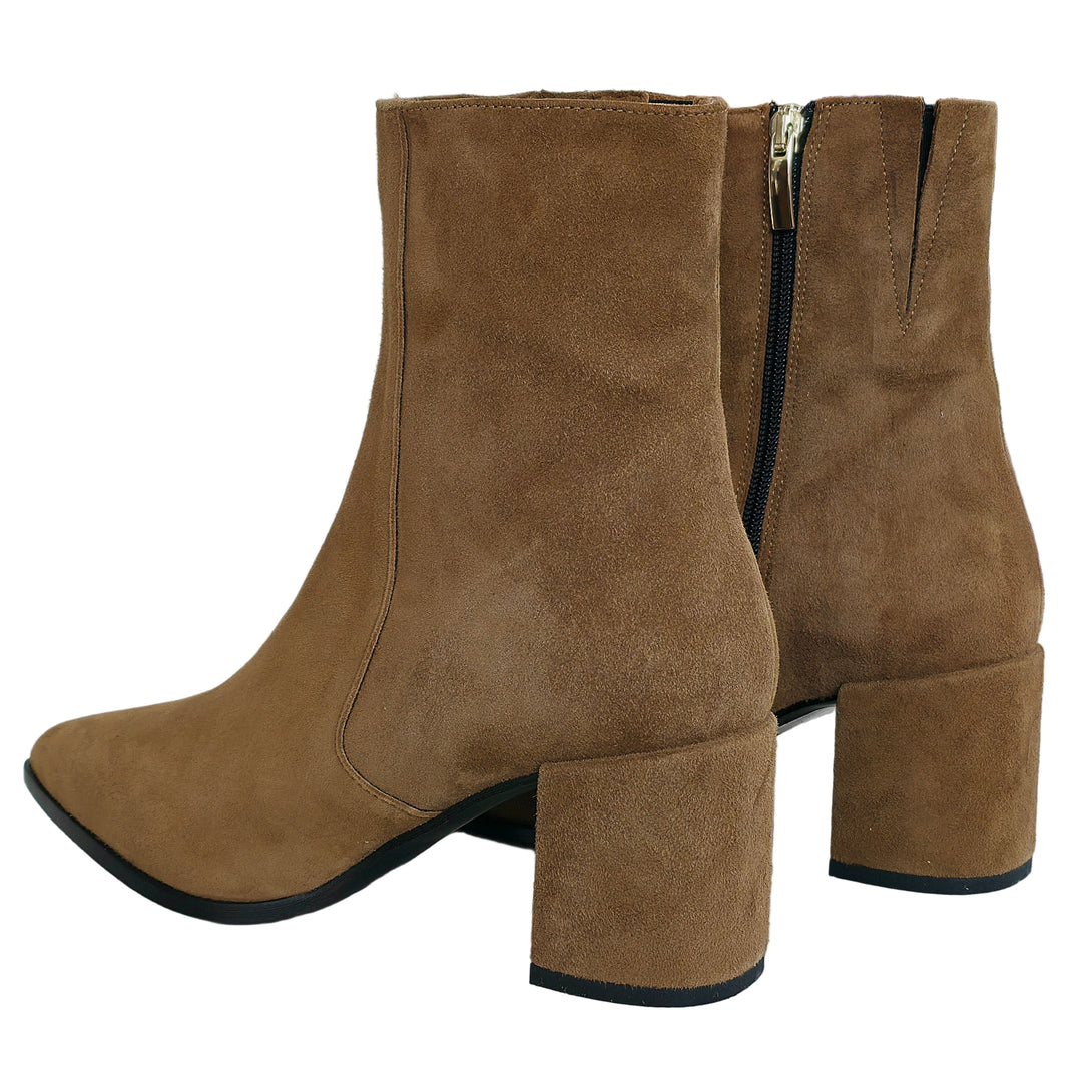 Botine dama din piele naturala intoarsa, Maro-Altramarea, 33836 Camoscio Torba, R2, cu toc de 6.5 cm, din piele intoarsa.