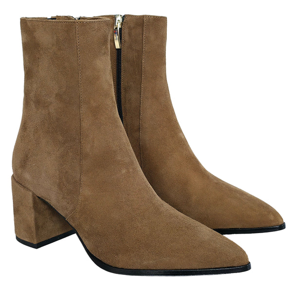 Botine dama din piele naturala intoarsa, Maro-Altramarea, 33836 Camoscio Torba, R2 - botine cu toc inalt, din piele intoarsa.