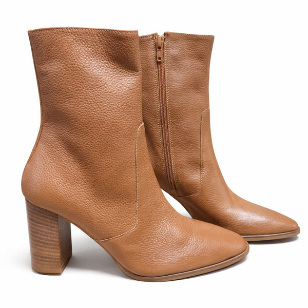 Botine dama din piele naturala, cu toc, maro camel - COACH AND FOUR Silla
