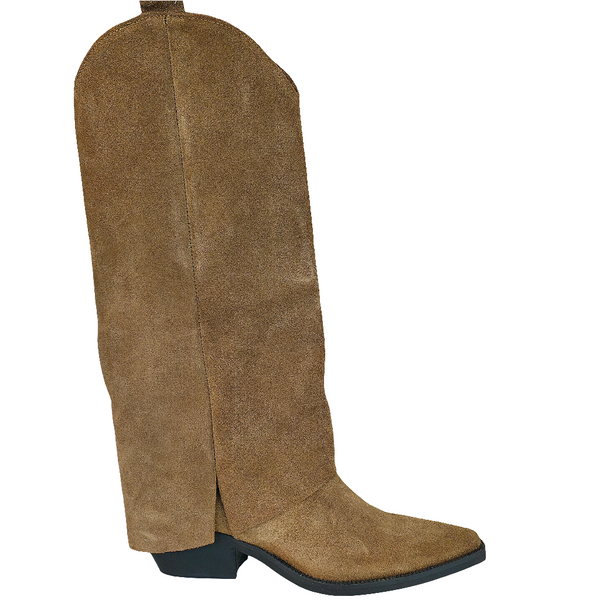 Ciocate dama din piele naturala intoarsa, bej, model tubular, tocul de 5 cm, made in Italy, colecția Toamna 2025.