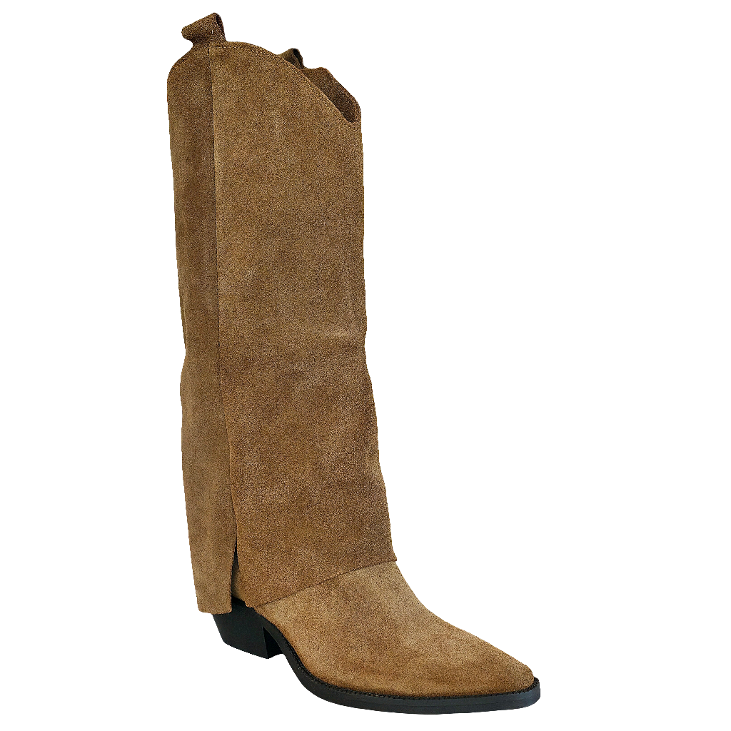 Ciocate dama din piele naturala intoarsa camel, stil tubular, inaltime toc 5 cm, colectia Toamna 2025.