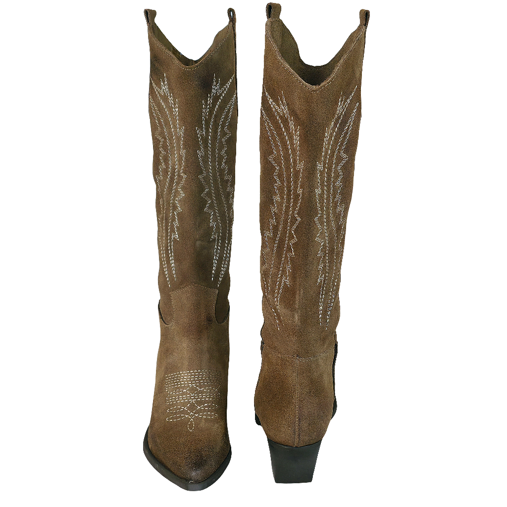 Ciocate dama din piele naturala intoarsa, taupe, inaltime toc 6.5 cm, model tubular, fabricat in Italia.