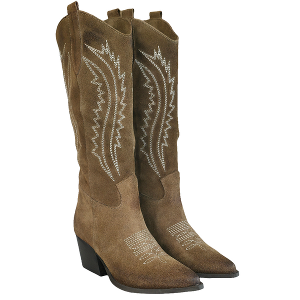 Ciocate dama din piele intoarsa taupe, model tubular cu toc de 6.5 cm, colectia Toamna 2025, Riccianera.