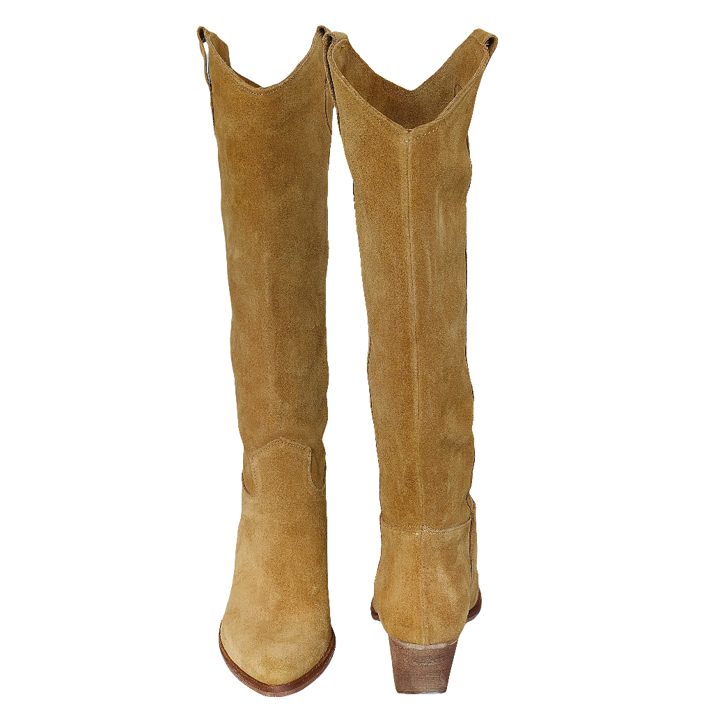 Ciocate dama camel din piele naturala intoarsa, toc mediu, 41 cm, model tubular, Made in Italy, Colecția Primavara Vara 2025.