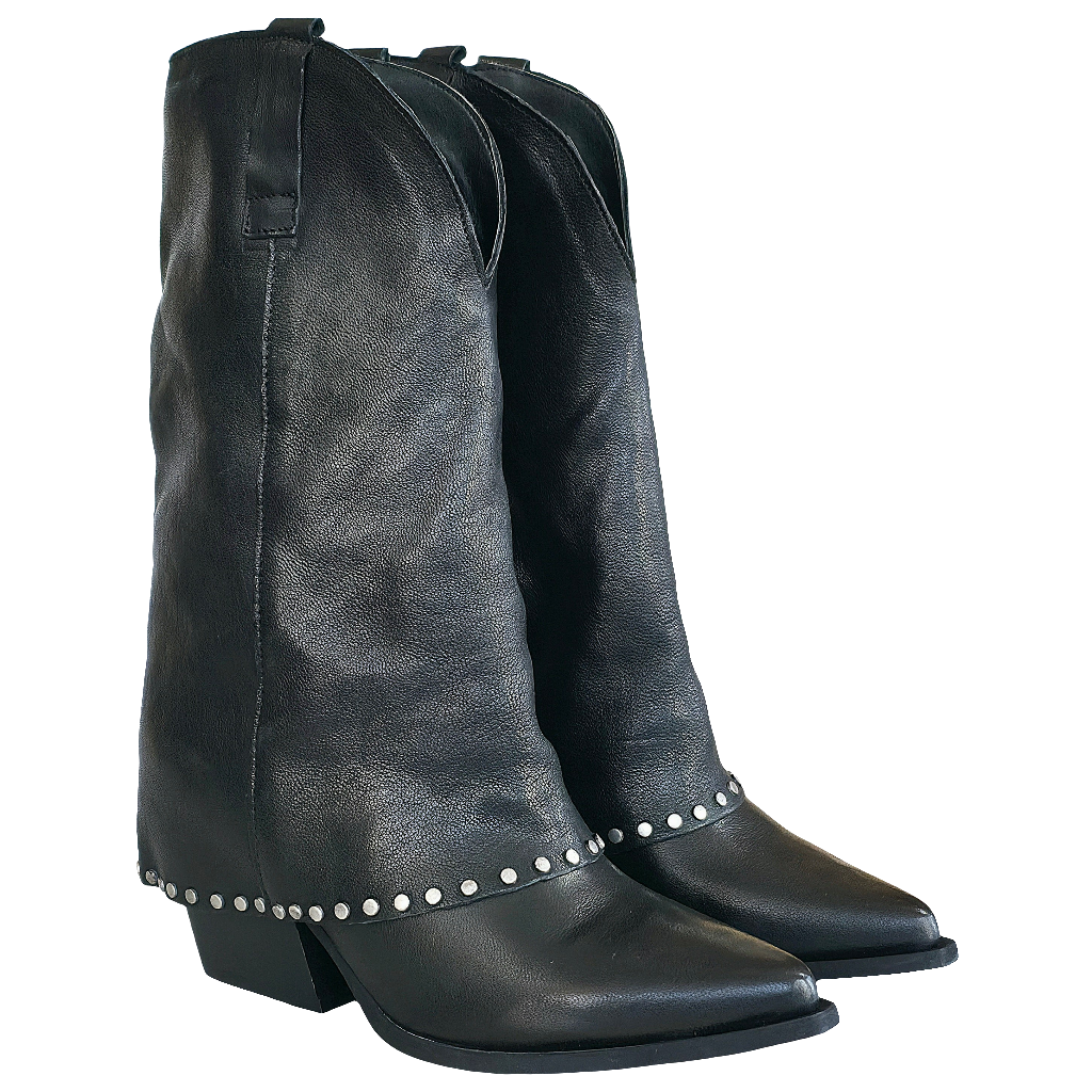 Ciocate dama din piele naturala neagra, design tubular, cu toc de 7 cm, ideale pentru sezonul toamna 2025.