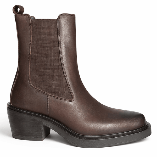 Ciocate dama din piele naturala nabuk, Maro-NOTRE-V, KI-5850 TDM Brown - cizme elegante din piele naturala, toc de 6 cm.