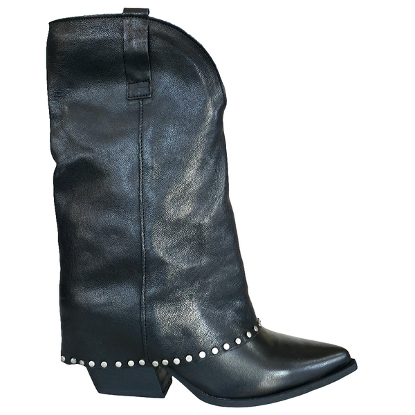 Ciocate dama din piele naturala, model tubular, cu toc de 7 cm, colorate in negru, stil Italian, colecția Toamna 2025.