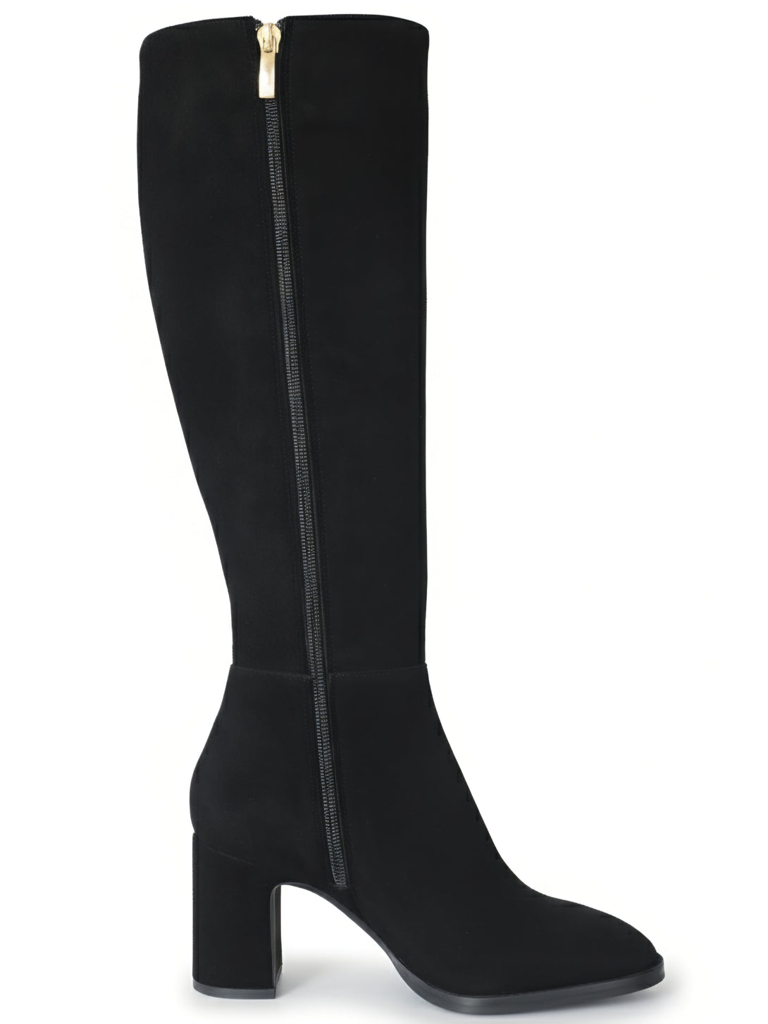 Cizme dama din piele naturala cu intoarsa, Negru-Altramarea, 54790 Camoscio Nero, R1 side view with zipper.