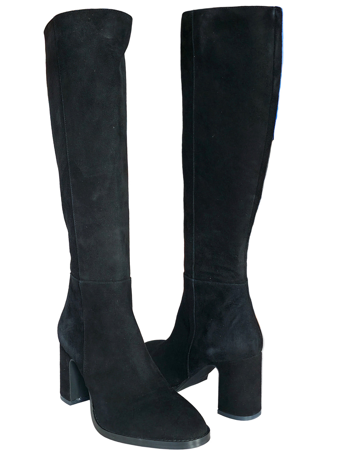 Cizme dama din piele naturala cu intoarsa, Negru-Altramarea, 54790 Camoscio Nero, R1 in black suede with block heels.