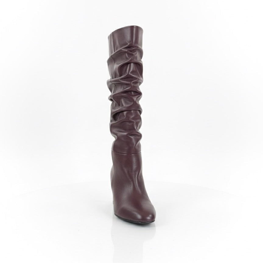 Cizme dama bordo din piele naturala cu toc, stil elegant, inaltime de 36 cm, toamna 2025, made in Italy.